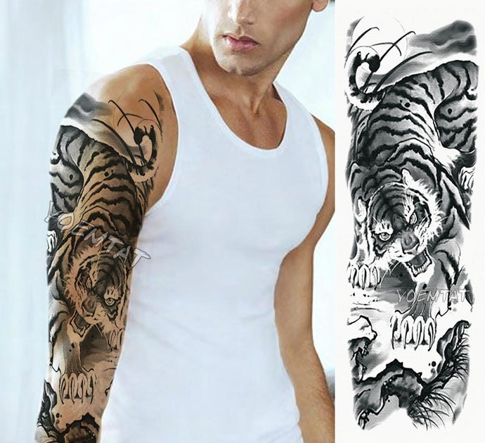 Tiger down the mountain Temporary Body paint Water Transfer fake Tatoo sleeve