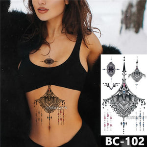 Jewelry Heart shaped lock feather wings Pattern Decal Waist Art Tattoo
