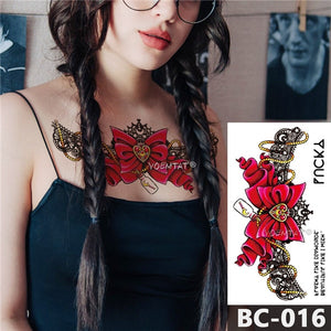 Dark sapphire rose lace pattern Decal Waist Art Tattoo