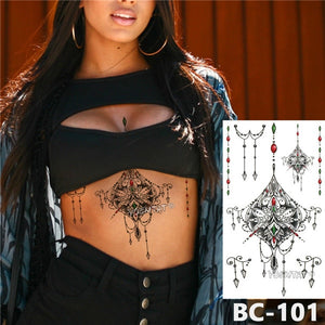 Dark sapphire rose lace pattern Decal Waist Art Tattoo